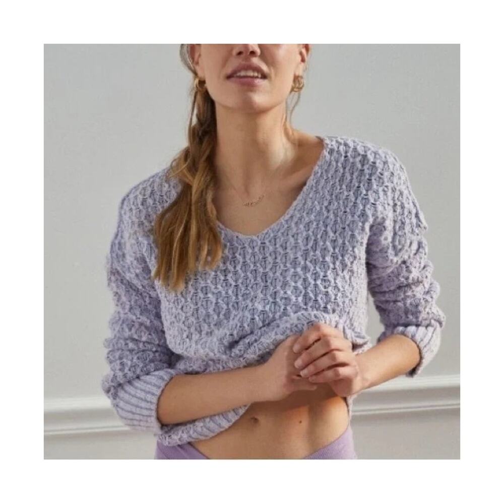 ANTHROPOLOGIE Pilcro Woven V-Neck Sweater Light Purple Size Medium